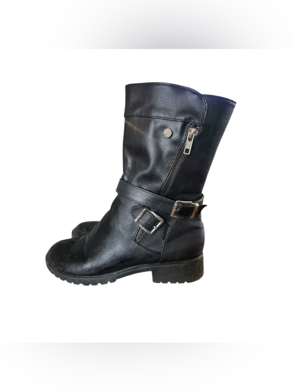 Women's Black Mid-Calf Buckle Ankle Boots